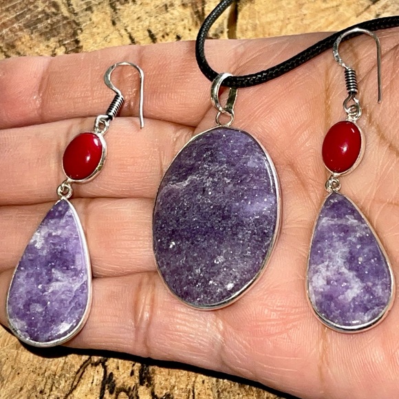 Lepidolite Pendant & Earrings Set “The Peace Stone” - Picture 1 of 14